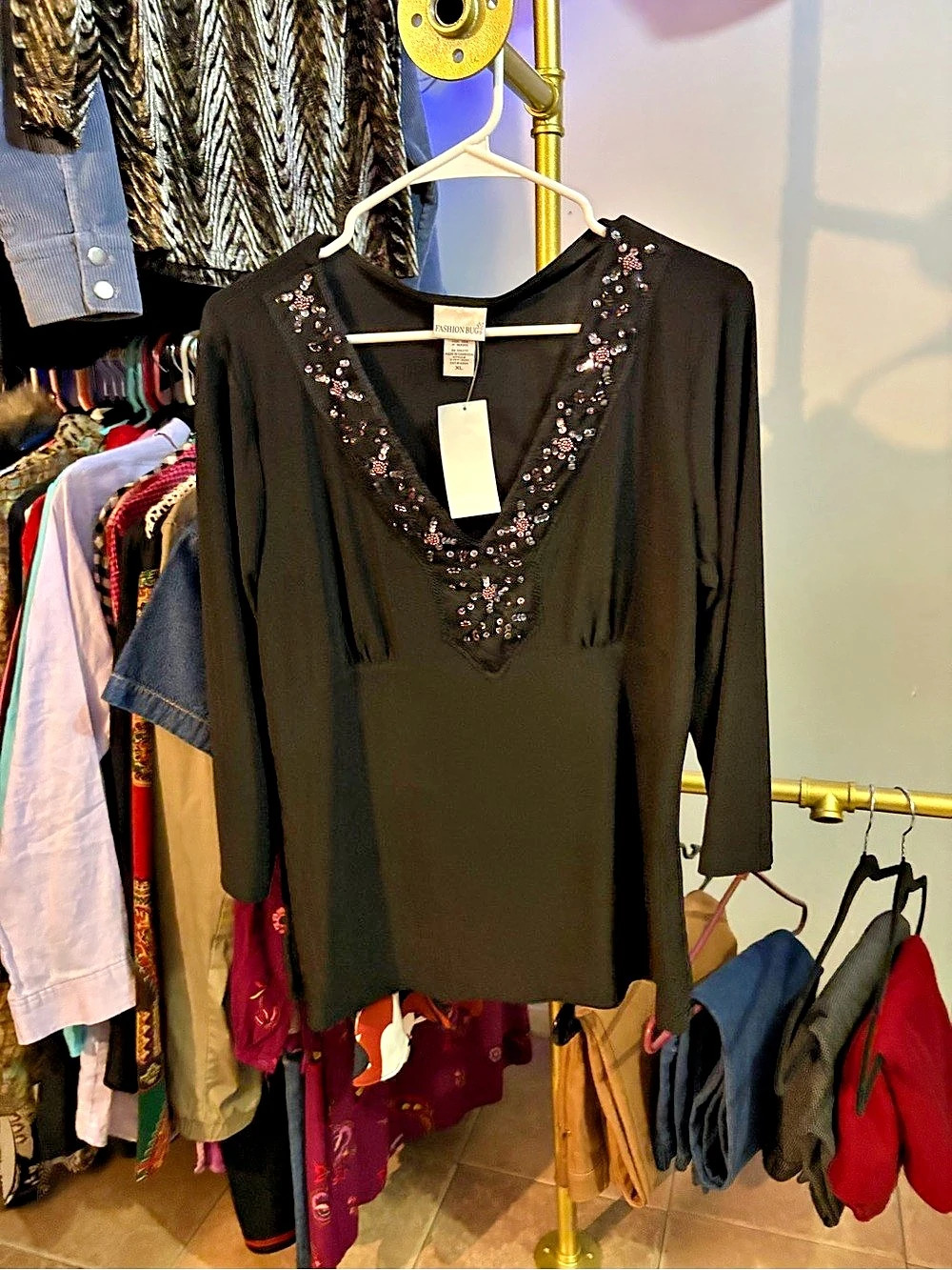 Fashion Bug Embellished Neckline Black Size XL NWT
